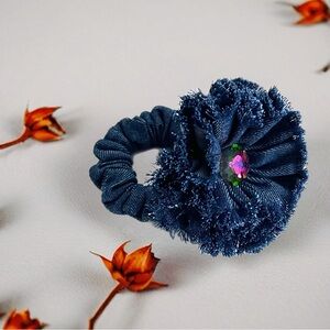 Elegant Blue Scrunchie with Gem Accent